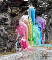 Frozen colored waterfall
